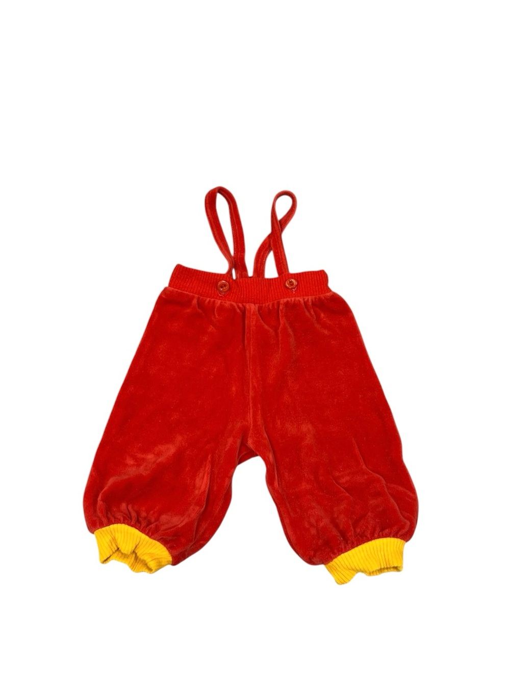 Original Bebe Joy Baby Red Yellow Overalls Pants Suspenders 3-5 Months Vintage